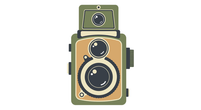 Vintage Twin Lens Reflex Camera Illustration. Retro Photography Equipment Flat Design.