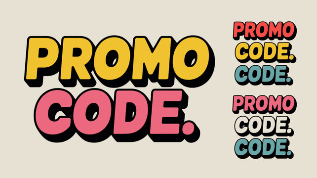 Promo code discount banner with colorful text and modern design