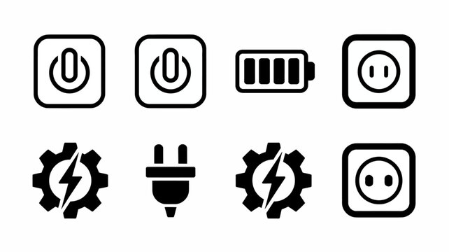 Set of flat design icons showing different power and gear options