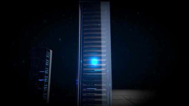 Seamlessly looping 360 degree orbit around a central quantum server rack
