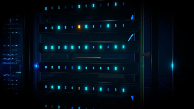 Seamlessly looping macro shot of a glowing motherboard core and data nodes