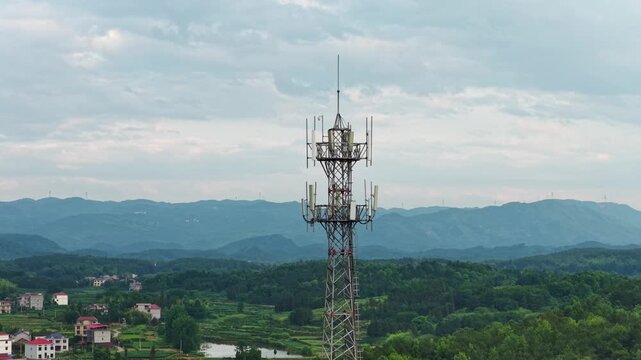Aerial view of a signal transmission tower
