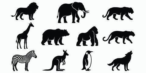 Obraz premium Set of various wild animal silhouettes for design projects