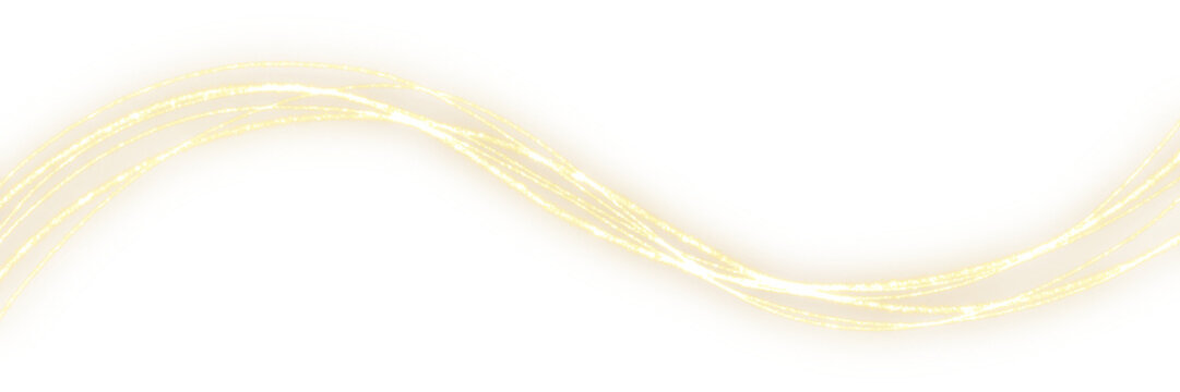 Glowing Gold Glitter Wave Lines on Transparent Black Background