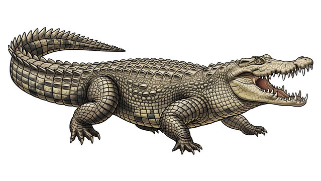 High-resolution crocodile illustration ideal for nature books, zoo graphics, and animal content.