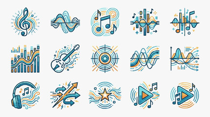 Colorful Music and Audio Icons Set. © Ahmad