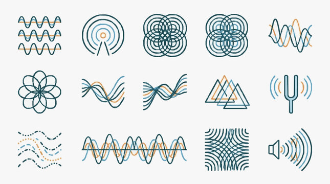 Abstract Wave Patterns and Sound Visualization Icons.