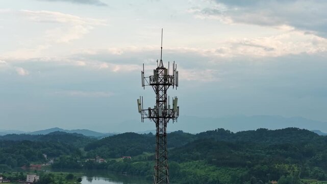 Aerial view of a signal transmission tower