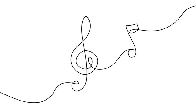 Continuous music line art note vector sketch illustration. Abstract music notes song sound concept background outline icon art one sheet. Vector illustration sketch element.4k motion graphics video