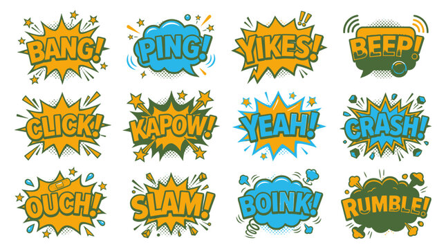 Cartoon sound effects comic book bubbles collection