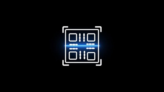 Dummy QR code scanning animation on black background in 4k resolution for modern tech visuals