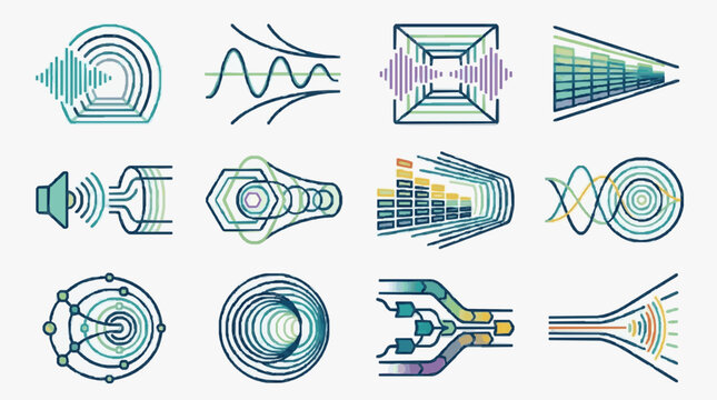 Modern Abstract Audio Visualization Icons Set.