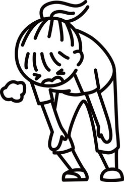 運動して息を切らせている女性_線画