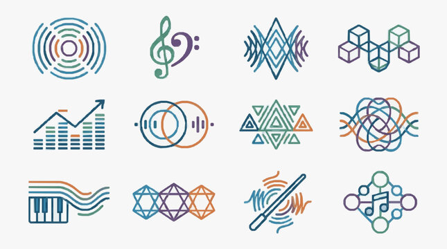 Colorful Abstract Icons Representing Technology Concepts.