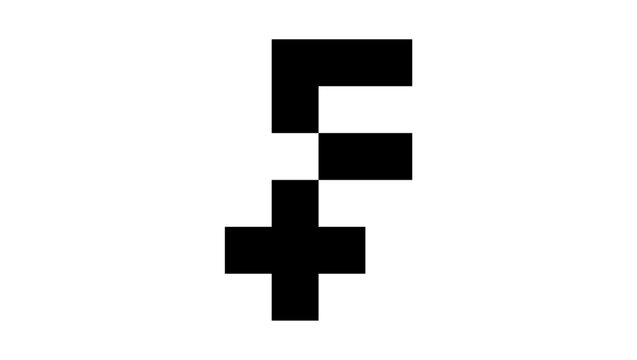 Internet money, pixelated Swiss Franc, black isolated vector silhouette