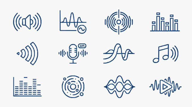 Modern Audio Sound Wave Icons Collection.