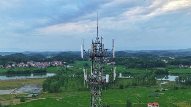 Aerial view of a signal transmission tower