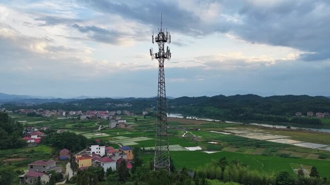 Aerial view of a signal transmission tower