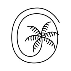 Logo agencia de viajes. Vacaciones de verano. Dibujo minimalista de una palmera en el interior de una espiral circular trazada con una única línea continua  © teracreonte