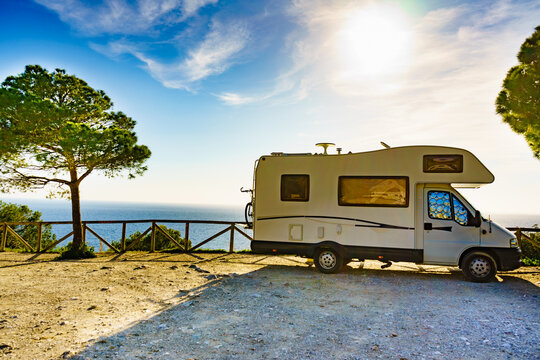 Caravan on seaside cliff, Spain