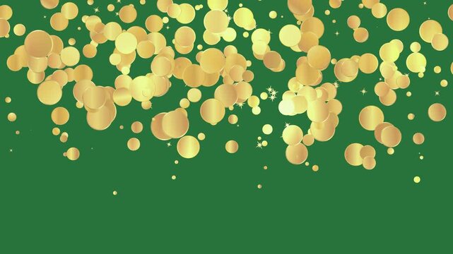 An animation of golden coins scattering across a green screen background. Ideal for celebratory, festive, or joyful video projects. - Professional Chroma Key Footage