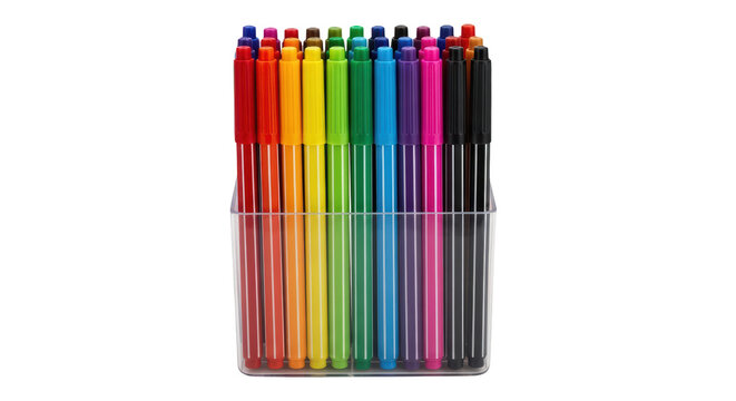Colorful markers in a container 1.