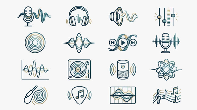 Minimalist Audio and Music Technology Icons Set.