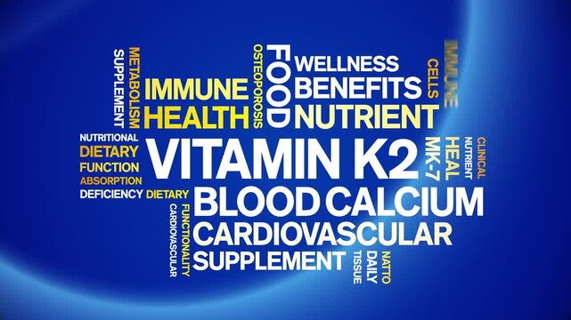 Vitamin K2 animated word cloud-text design animation tag kinetic typography seamless loop.