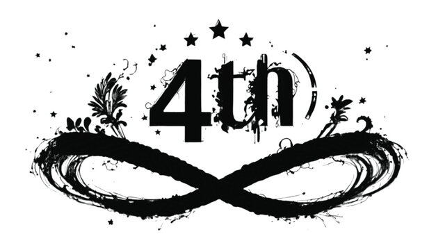 Fourth label incorporates the text 4th positioned above an infinity loop symbol surrounded by decorative ink sketches and three small stars to represent a special milestone or anniversary event.