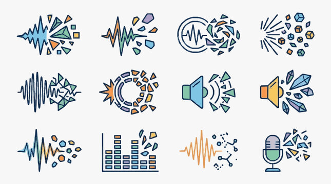 Colorful Audio Sound Wave Icons Set.