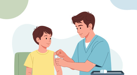 Obraz premium Doctor giving vaccination to child, healthcare and prevention concept