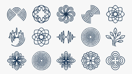 Black Line Art Floral and Wave Patterns Design. © Lok