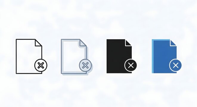 Set of document delete icon variations