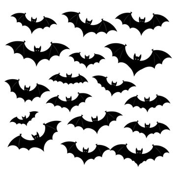 A collection of black bat silhouettes on a white background