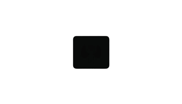 Square icon rendered in solid black color stands against a stark white background to symbolize a digital application button for user interface design projects.