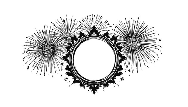 Circle frame features decorative firework patterns surrounding a central empty space that is perfectly suited for adding custom text or logos in a professional graphic design presentation.