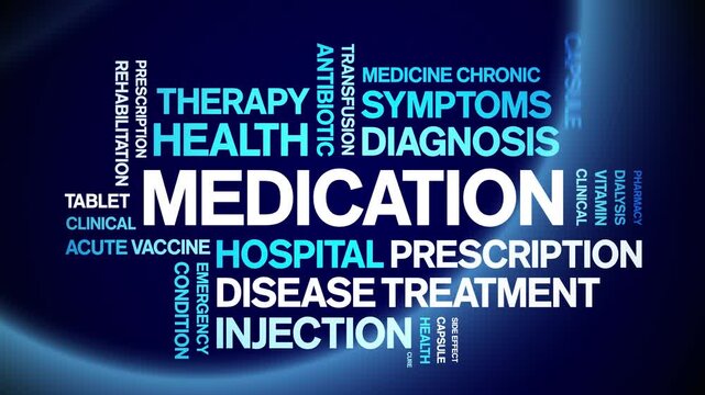 Medication animated word cloud-text design animation tag kinetic typography seamless loop.