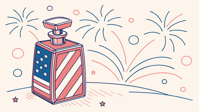 Perfume bottle with american flag pattern and fireworks