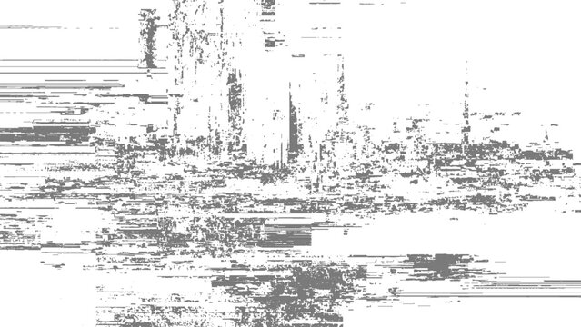 Glitchy distorted digital white noise pattern with gray pixels and horizontal lines