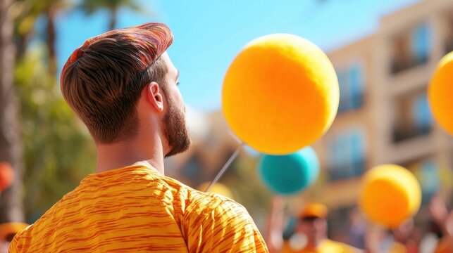 Entertainment Street performers juggling and playing music in a lively square.