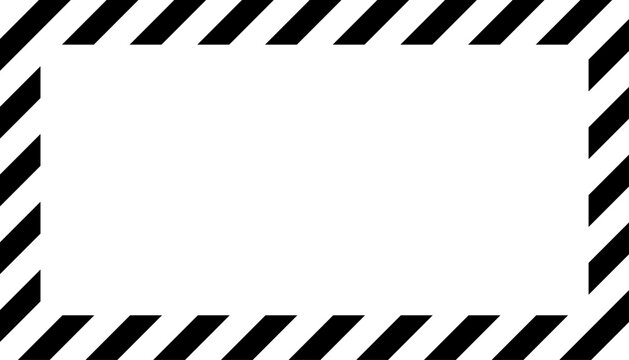 Black and white striped border frame design abstract caution or warning tape pattern graphic element with diagonal lines
