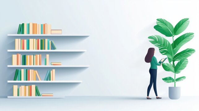 Book Librarian organizing books on shelves, carefully arranging them.