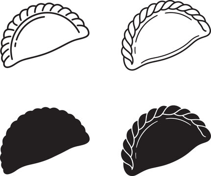 Empanada icons set outline and silhouette with crimped and braided edges