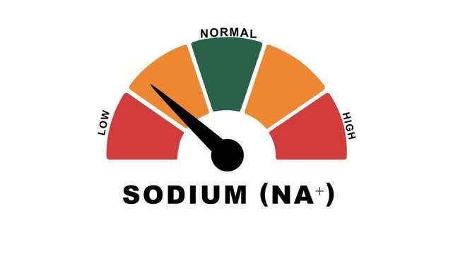 Animated sodium (Na⁺) level meter moving from low level to normal level, ideal for concepts related to electrolyte balance, hydration, kidney function, 4k animation video.