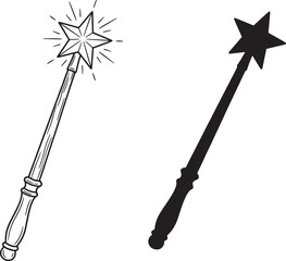Fototapeta premium Magic wand outline and silhouette set