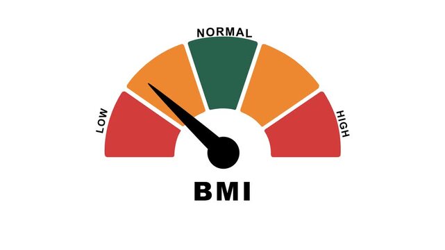 Animated BMI meter showing changes in body mass index levels for concepts related to health, fitness Motion graphic 4k animation video.