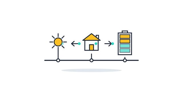 Intelligent Smart Grid Energy Distribution Animation with Solar House and Battery