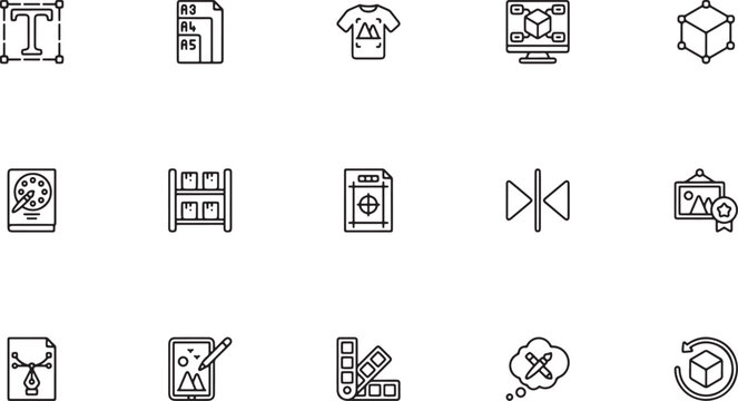 Print Production and Graphic Design Software Line Icons