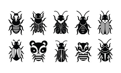 Black and white bug character illustrations with various patterns and cute shapes. © MdShohidul