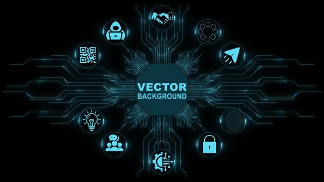 Futuristic Digital Technology Background Featuring Circuit Board Pattern and Symbols for Innovation Industry AI Connectivity Motion graphic 4k animation video.